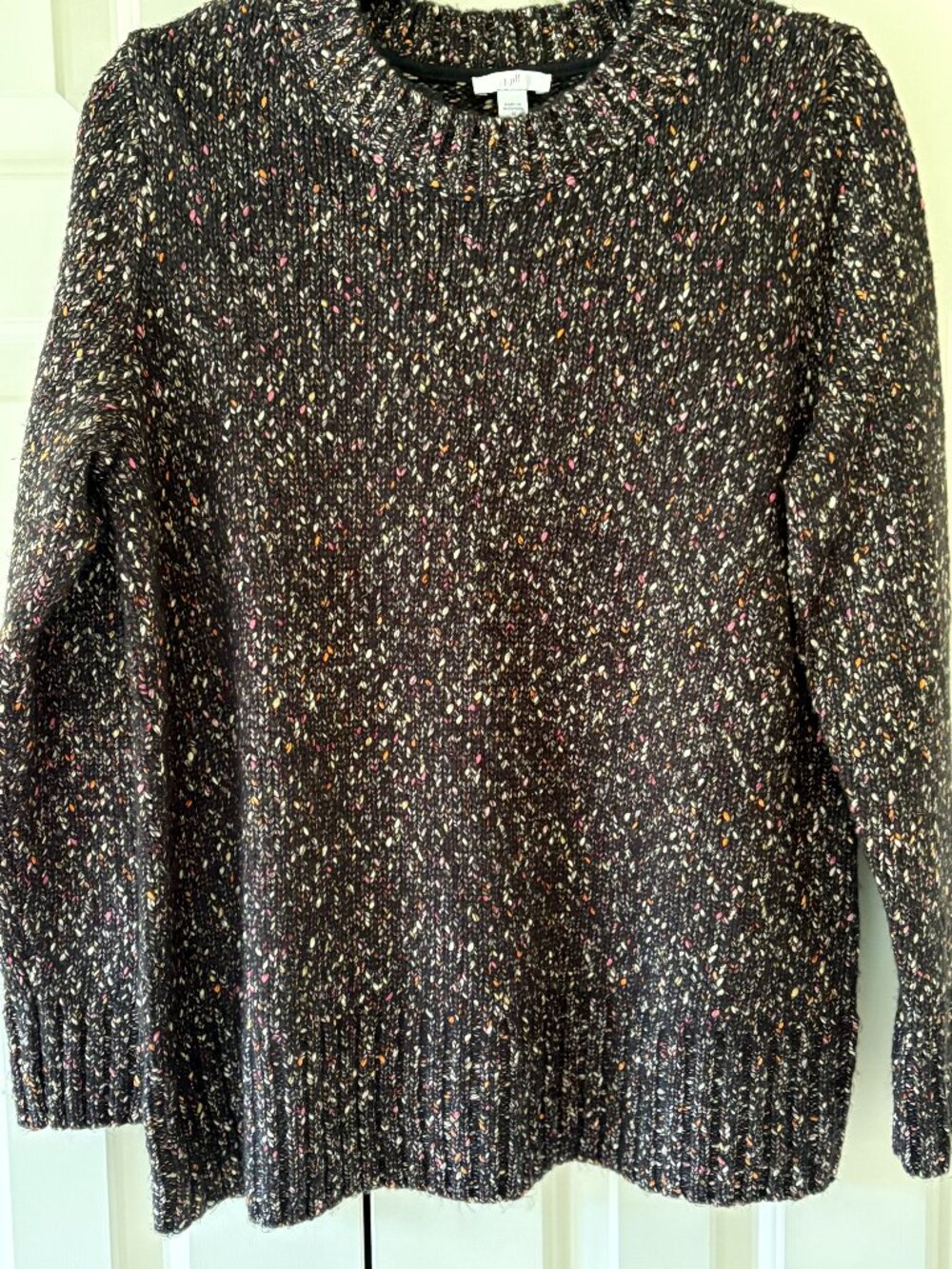 NWOT J. Jill Black Marled Multicolored Flecks Knit Chunky Crew  Neck Sweater  M
